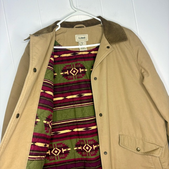 Vintage L.L. Bean Aztec Print Lined Beige Trench Chore Overcoat Jacket Women’s M - Picture 7 of 10